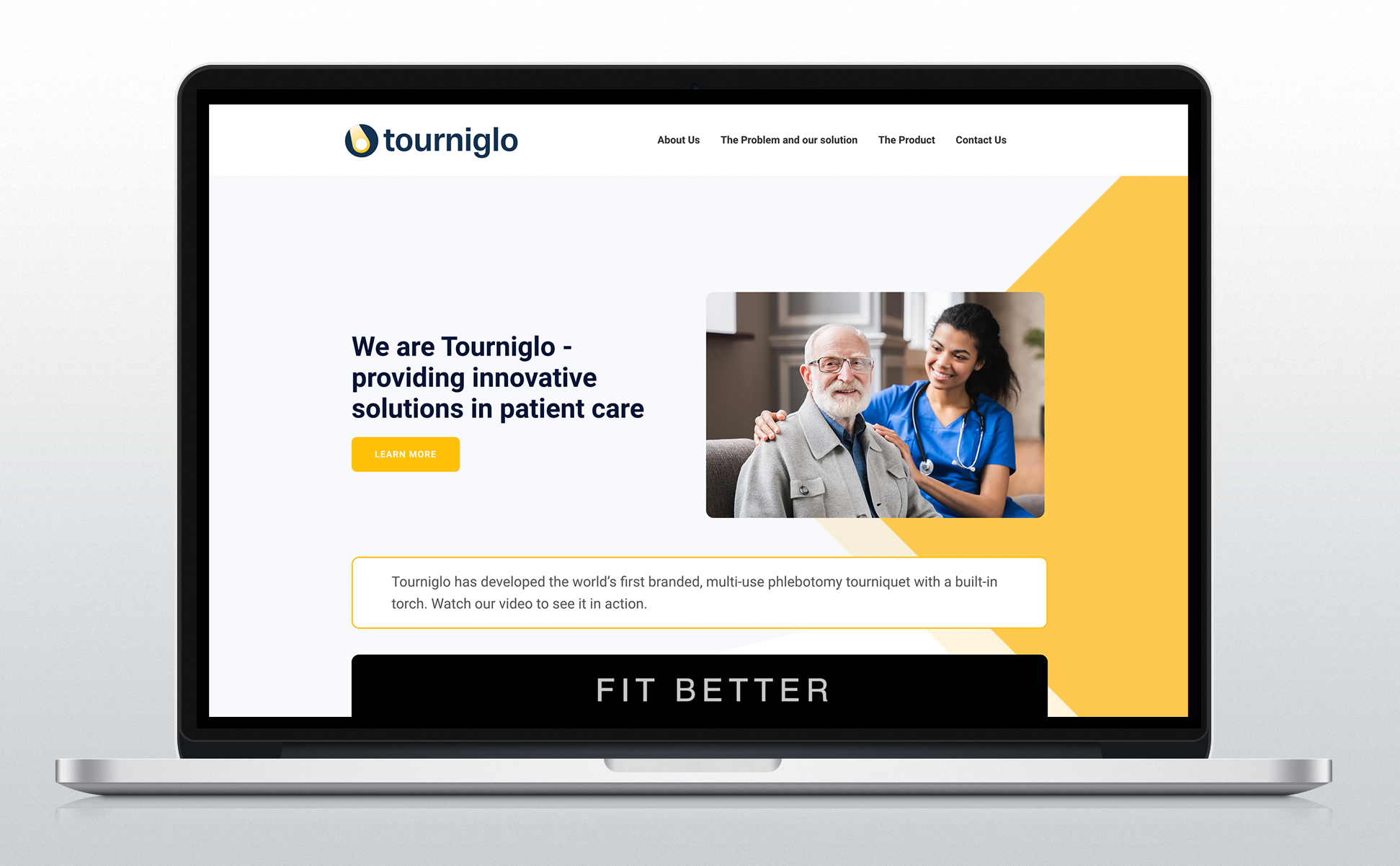 Screenshot of the home page for Tourniglo - a developed of a game changing medical tourniquet
