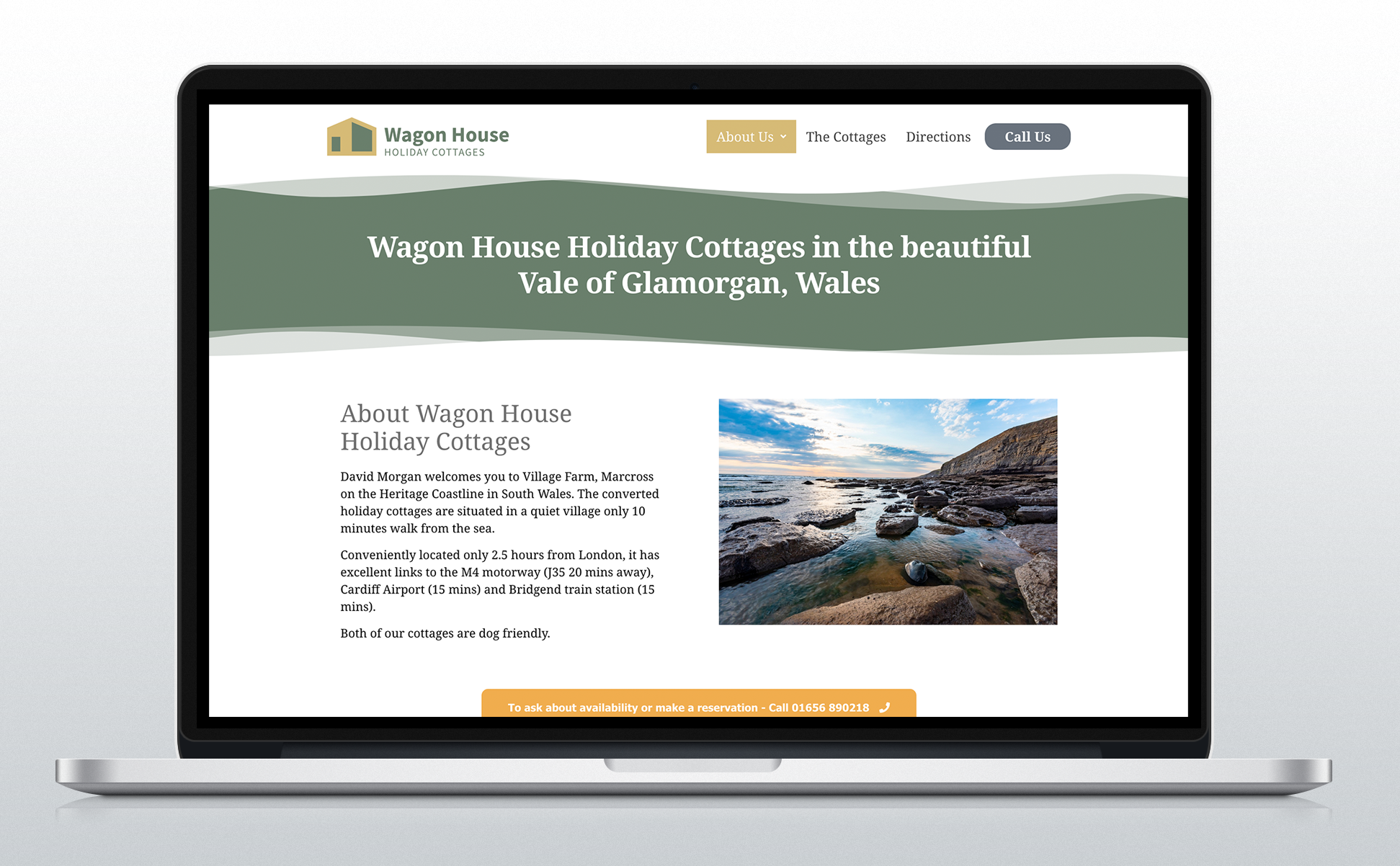 Screenshot of the home page fopr Wagon House Cottages - a small collection of attractive holiday copttages in the Vale of Glamorgan
